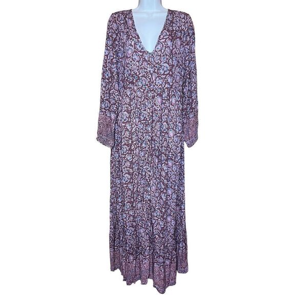 Faherty Toluca Tiered Long Sleeve Dress in Merlot Bordeaux Floral NWOT Size Medi - Picture 3 of 8